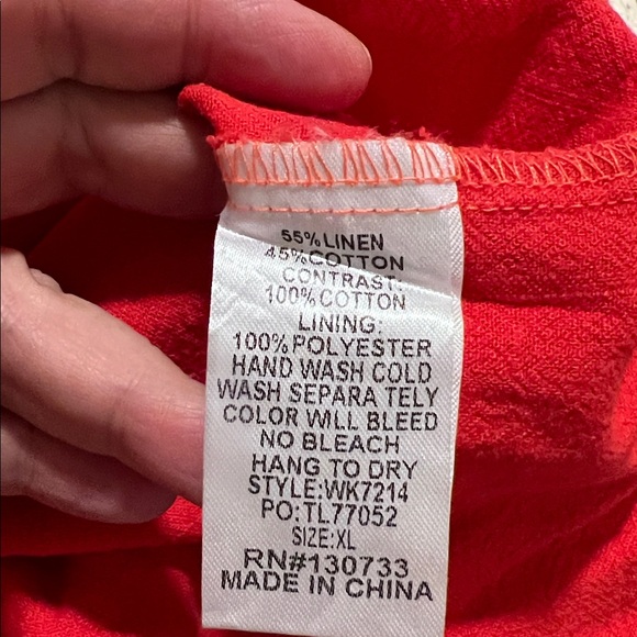 Umgee XL Red/Orange Embroidered Ruffle Sleeve Raw Hem Short Sleeve Top NWT - Picture 6 of 6